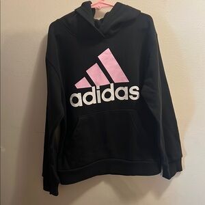 Adidas Black Hoodie with Pink and White Logo